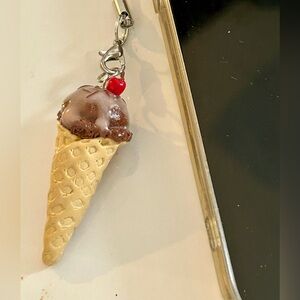 Tiny Waffle Ice Cream Cone with Chocolate Scoop and Cherry on Top Phone Charm